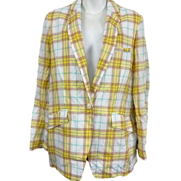Rag & Bone 100% Cotton Plaid Yellow Margot Blazer NWT Longline Jacket sz 8 - Picture 1 of 16